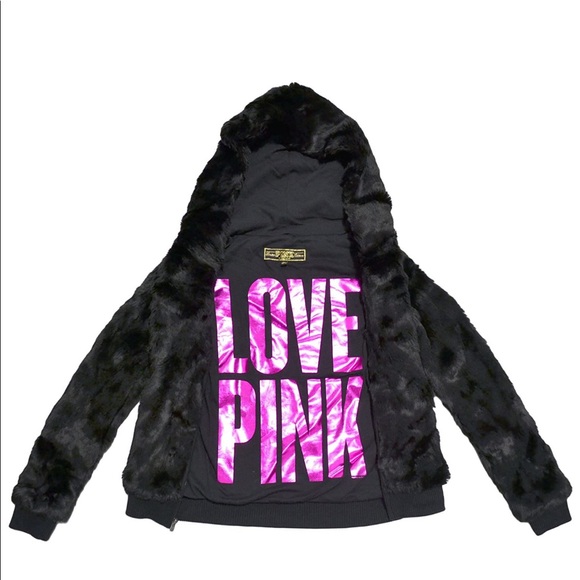 VS PINK Black Faux Fur Deluxe Zip Jacket💕🖤 - Picture 2 of 6